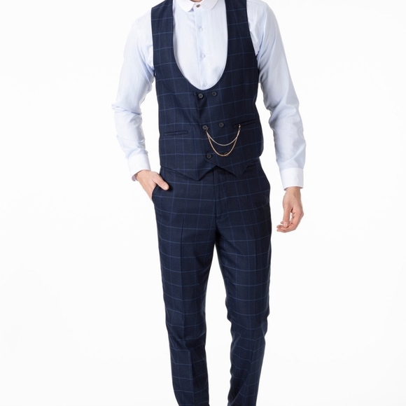 3 Piece Blue Plaid Check Suit 36R x 30W - Picture 6 of 6